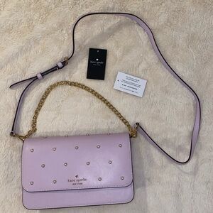 KATE SPADE Madison faux Pearls studded Flap Convertible Leather Crossbody purse